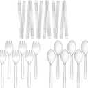Plastic Serving Utensils, 9" Clear Disposable Utensils 18 Pack, 6 Serving Tongs, Spoons, Forks