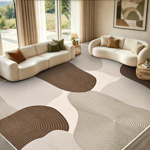 Yinhua Abstract Area Rug 9x12, Brown Living Room Rug Washable Modern Rugs Non Slip, Soft Area Rugs Low Pile, Faux Wool Carpet for Bedroom, Dining Room, Brown