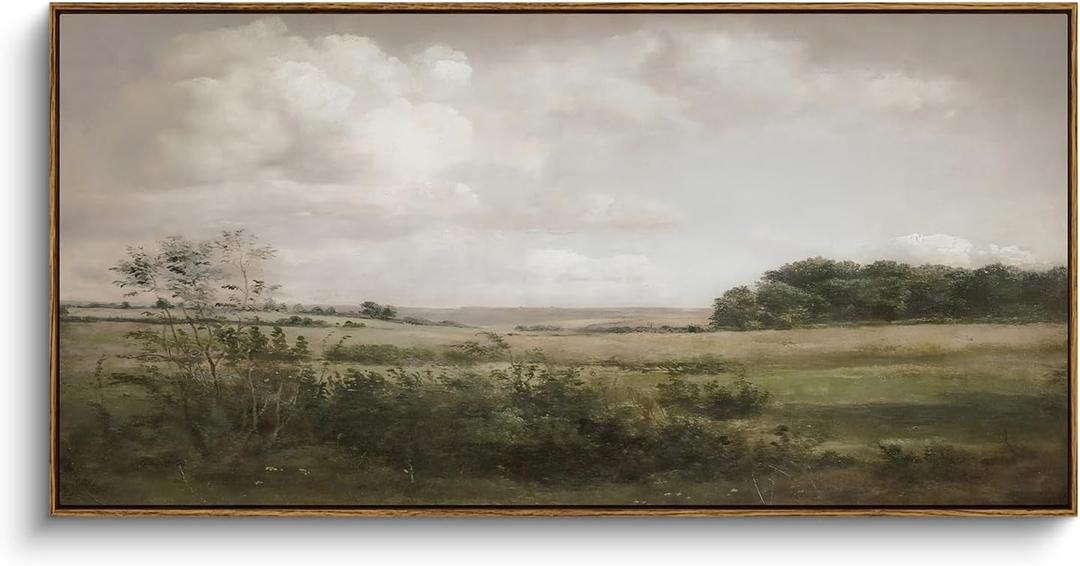 InSimSea Extra Large Framed Vintage Wall Art, Living Room Country Farmhouse Decor, Wilderness Landscape Paintings, Canvas Prints, Retro Farm Long Picture for Bedroom Above of Bed,24x48inch