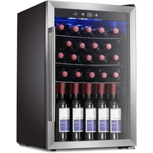 Antarctic Star Wine Cooler/Cabinet Drink Refrigerator Fridge, 36 Bottle Freestanding Wine Chiller with Stainless Steel, Double-Layer Glass Door Touch Screen for Home Office/Bar, 4.4Cu.Ft., Silver