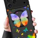 MZELQ Magnetic Case for iPhone 17 Pro Max 6.9 Inch, Clear Butterfly [Compatible with Magsafe Charging] Translucent Matte Hard Shockproof Camera Protection Cover for Women Men, Frosted Black
