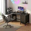 Lufeiya Computer Desk with File Drawers Cabinet, 47 Inch Reversible Home Office Desks with Filing Cabinet for Small Space, Gaming Study Writing Table PC Desks, Black, 46.6"