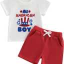 Toddler Baby Boy 4th of July Outfit American Flag Embroidery Waffle Knit T Shirt Shorts Set Patriotic Clothes (6-12 Months, Colorful)