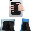 Fintie Universal Tablet Hand Strap Holder - [Dual Stand Supports] Detachable Padded Hook & Loop Fastening Handle Grip with Adhesive Patch for iPad/Galaxy Tab and All 7-11" Tablets, Black