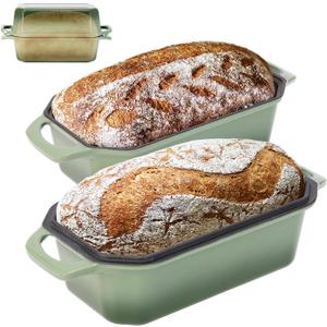 Bread Pan Cast Iron Loaf Pan with Lid 9x5 Inch Bread Loaf Pan for Baking Bread Enameled Cast Iron Sourdough Bread Pan (AquaGreen)
