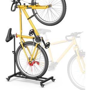 Vertical Bike Stand, Freestanding Upright Floor Rack, Adjustable Height, Space-Saving Indoor Holder for Garage/Apartment, Fits MTB & Road Bike Wheels up to 29in (Black)