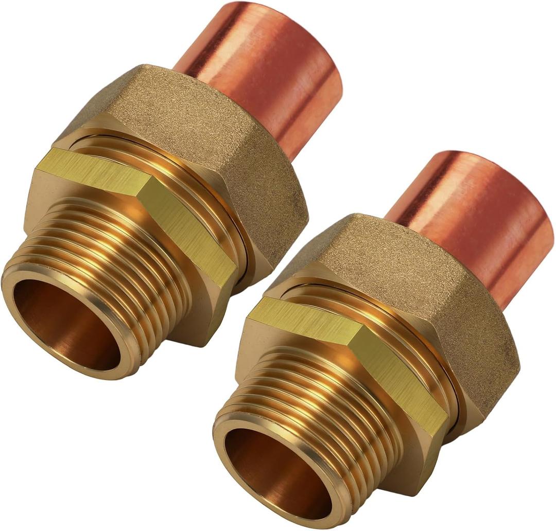 2 Pack 3/4" C x MIP LF Brass Pipe Union Sweat to Male Iron Threaded Copper Fitting for HVAC Hot Cold Water Agricultural Irrigation Building Fire Protection Machine Instrumentation Pump Valve