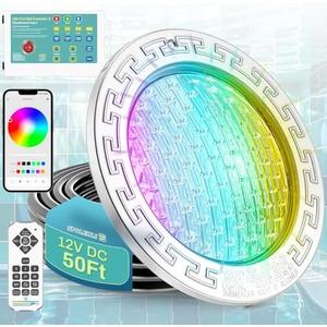 10" Smart LED Pool Light, 12V DC Pool Spa Lights for Inground Pools, 16 Million Colors with Controller | APP | Remote, Music Dynamic & Timed Light Switching, Fits Pentair, Hayward, Jady Niches - 50 Ft