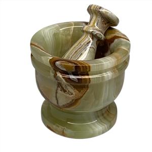 2.59 lbs., 3.7"x4", Natural Stone Pestle and Mortar Set, Handcrafted Green Onyx, Polished Gemstone, B32538