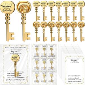 20 Sets Employee Appreciation Gifts Bulk Key Shape Lapel Pins Inspirational Cards Organza Bags for Team Appreciation Building Recognition Gifts for Office Team Employee Teacher (Awesome)
