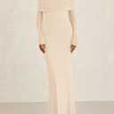 PRETTYGARDEN Fall Dresses for Women 2025 Elegant Off The Shoulder Long Sleeve Formal Wedding Guest Bodycon Maxi Dress(Apricot,Small)