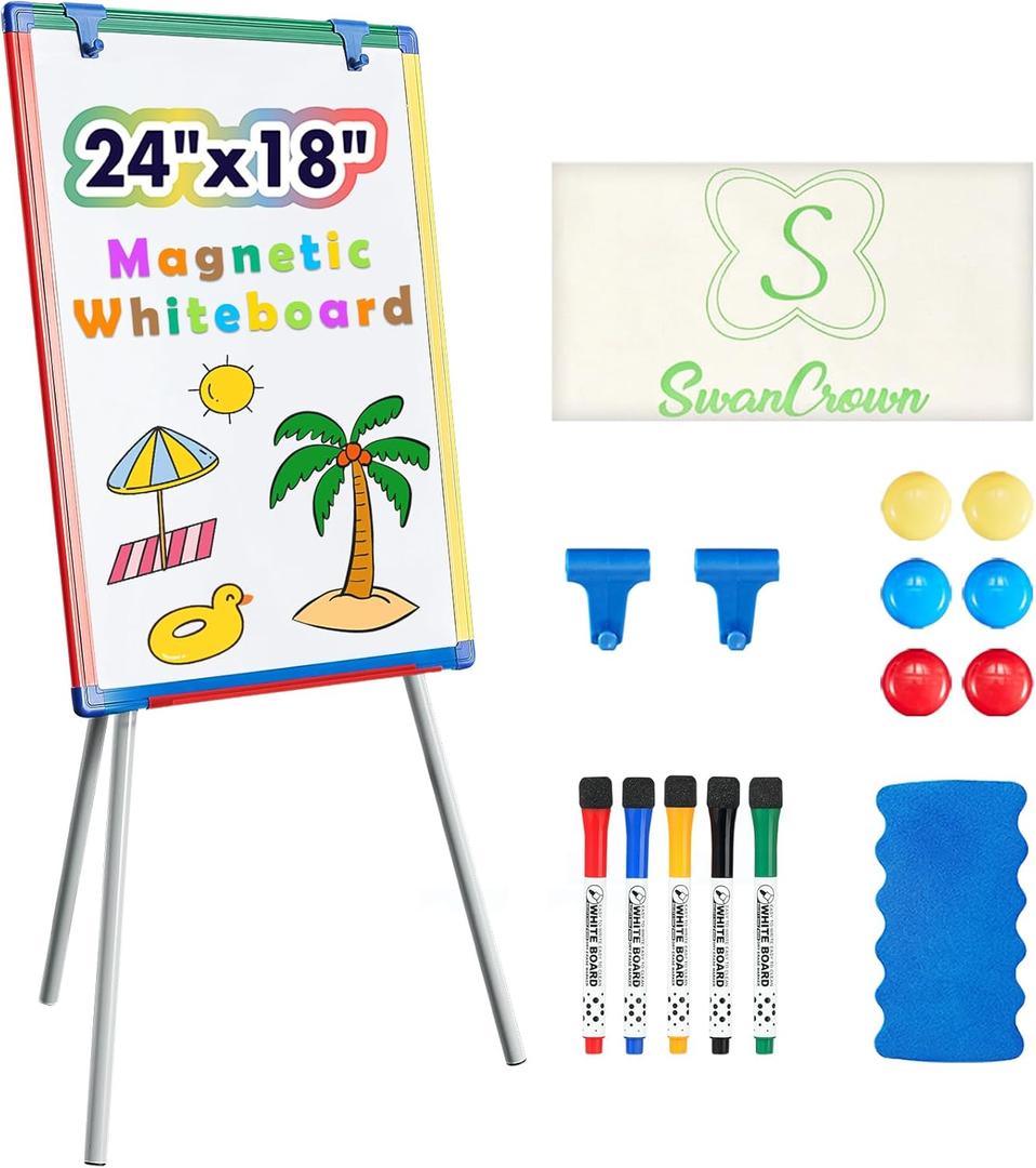 Dry Erase Board White Board for Kids 24x18 inch Art Easel for Kids Magnetic Tripod Whiteboard Art Easel and Flipchart Board with a Height-Adjustable Stand Perfect for Kid
