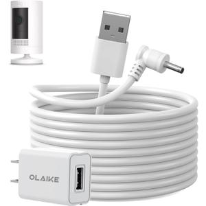OLAIKE 5m/16ft Charge Cable with DC Power Adapter Compatible with Ring Stick Up Cam Battery 3rd Gen/2nd Gen/Plug-in, Weatherproof Cable to Continuously Charge Your Camera,White