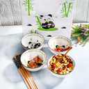 Cute Ceramic Rice Bowl Set with Bamboo Design and Chopsticks Set of 4, Durable Asian Tableware for Soup, Ramen, Cereal & Salad, Microwave Safe