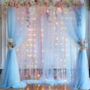 10x10ft Baby Blue Tulle Backdrop Curtain with Lights String for Parites, Sheer Photo Backdrop Curtain Drapes for Wedding Baby Shower Bridal Shower Birthday Party Photo Shoot Decorations