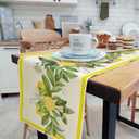 Spring Summer Lemon Table Runner, Fruits Kitchen Dining Table Decoration for Holidays, Yellow Lemons Leaves Flowers Farmhouse Table Decor Runners, 13X90IN