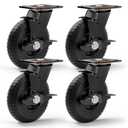 8 Inch Heavy Duty Caster Wheels Set of 4, 2200 lbs Capacity, Large Industrial Swivel Casters with Total Lock Brake, Solid Rubber Knobby Tread Wheels for Workbench, Cart, Dolly & Chicken Coop