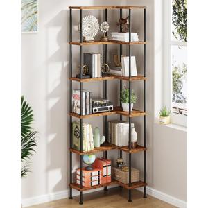 HIGDBFE 6-Tier L-Shaped Corner Bookshelf, 67" Tall Modern Corner Shelf