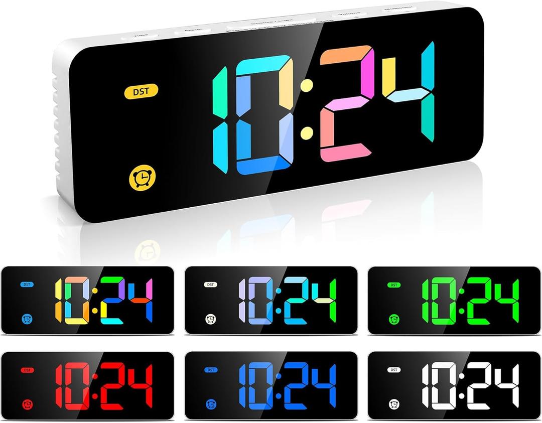 Alarm Clock for Kids -Digital Clock with 7 Color, 4 Dimmable Backlight & 3 Adjustable Volumes, 12/24 Hour, Snooze, Small Clocks for Classroom Bedroom