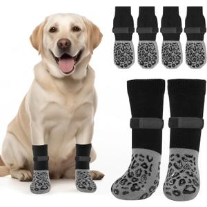 PICK FOR LIFE Non Slip Dog Socks with Grippers Prevent from Licking Paws,Anti-Slip Dogs Grip Socks for Senior Dogs on Hardwood Floor(Grey,2Pairs,Large)