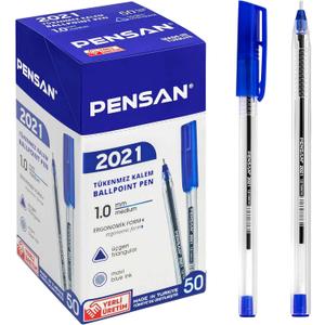 PENSAN Blue Ballpoint Pens,1.0 mm Medium Point, Blue Pens, Ergonomic Triangle Grip, 50-Count Pack of Bulk Pens