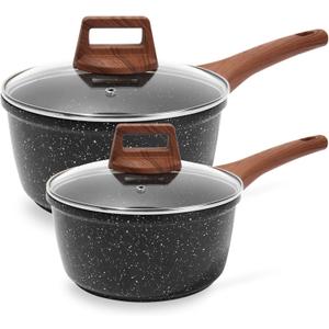 ESLITE LIFE 1.5 QT & 2.5 QT Sauce Pan Set with Lids, Nonstick Small Soup Pot Compatible with All Stovetops (Gas, Electric & Induction), PFOA Free, Black (4 Quarts)