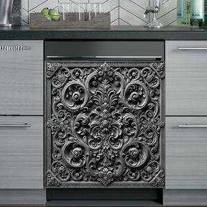 2D Flat Baroque Floral Dishwasher Magnetic Cover Strong Universal Panel Decal 23 x 26Inch Artistic Kitchen Appliance Magnet for Dishwasher Fridge Home Office Decor