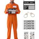 Spooktacular Creations Prisoner Costume Men, Orange Jumpsuit, Jail Inmate Accessories Set, Halloween Costumes for Men 2025 L