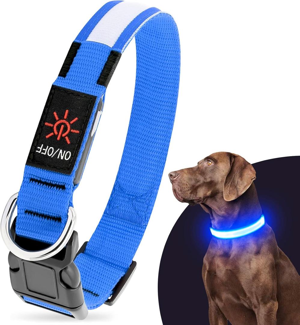 Illumifun LED Dog Collar, Water-Resistant Light Up Dog Collar, Safety Dog Collar Light for Your Dogs Walking Camping(Blue, X-Large)