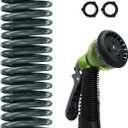 Coil Hose 15FT EVA Coil Garden Hose With 3/4'' Brass Connector Coiled Water Hose Lightweight And No Kink Includes 7 Patterns Spray Nozzle For Outdoors Lawn Watering Car Washing (Gray)