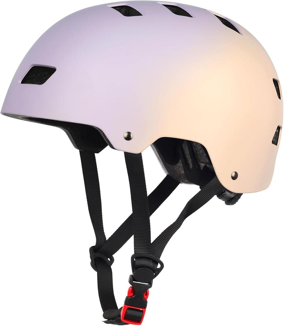 Bike Skateboard Helmet, Adjustable and Multi-Sport for Skate Scooter, 3 Sizes for Adult Youth Kids Toddler (Medium, Gradient Purple Orange)