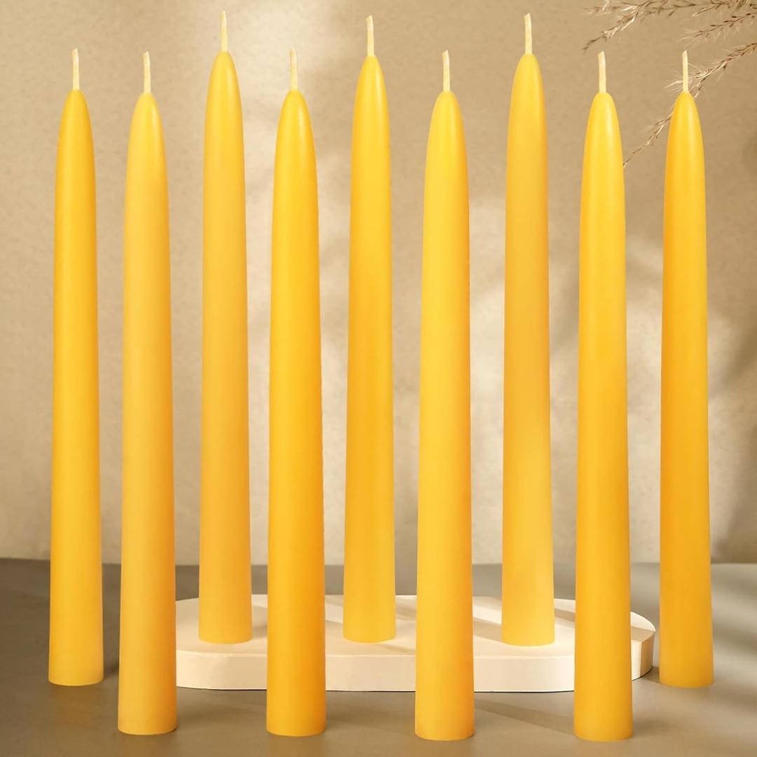 9 Inch Beeswax Taper Candles 18 Pack, Natural Unscented Beeswax Candle Sticks-10 Hours Smokeless Long Burning Pure Bees Wax Candles for Home, Handmade Dripless Taper Candle