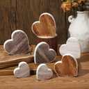 7 Pcs Valentine's Day Wooden Heart Signs Valentine's Day Decorations Rustic Heart Tabletop Centerpiece Table Tiered Tray Decor for Valentines Wedding Anniversary Farmhouse Party Supplies
