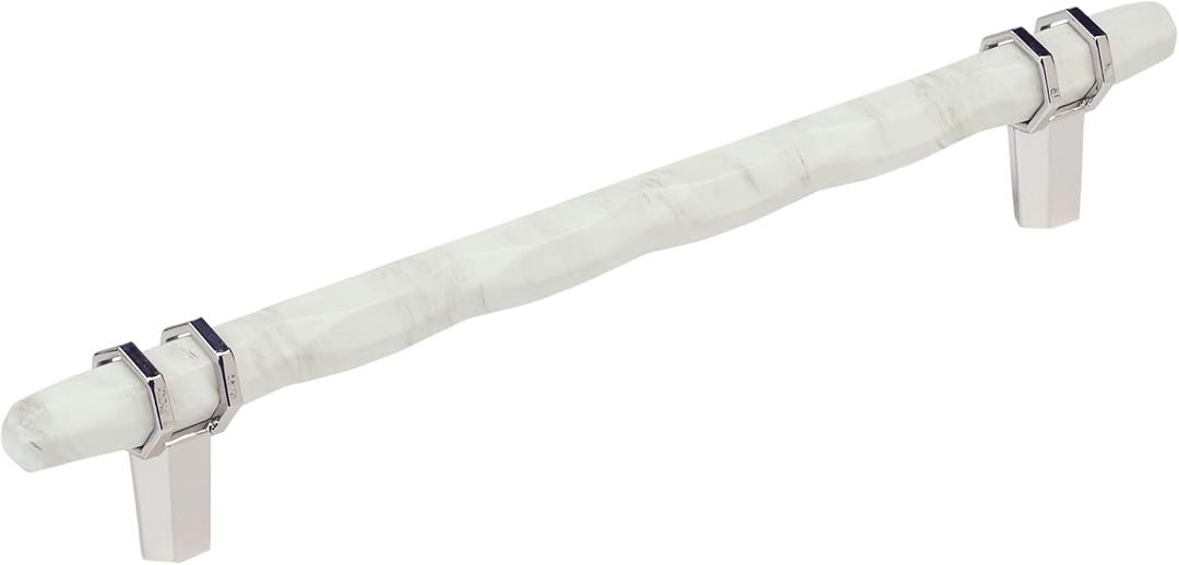 Amerock Carrione 8 inch (203mm) Center-to-Center Marble White/Polished Nickel Cabinet Pull, BP36663MWPN