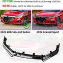 Archaic Front Bumper Lip Compatible for Honda Accord 10.5th Sedan SE/EX-L/LX/Sport/Touring 2021 2022, Splitter Under Chin Body Kit Lower Spoiler