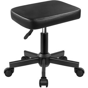 Rolling Stool Height Adjustable 360 Swivel Stool with Wheels Square Seat PU Leather Rolling Stool for Bedroom Counter Shop Salon Massage Home Office Desk (Black)