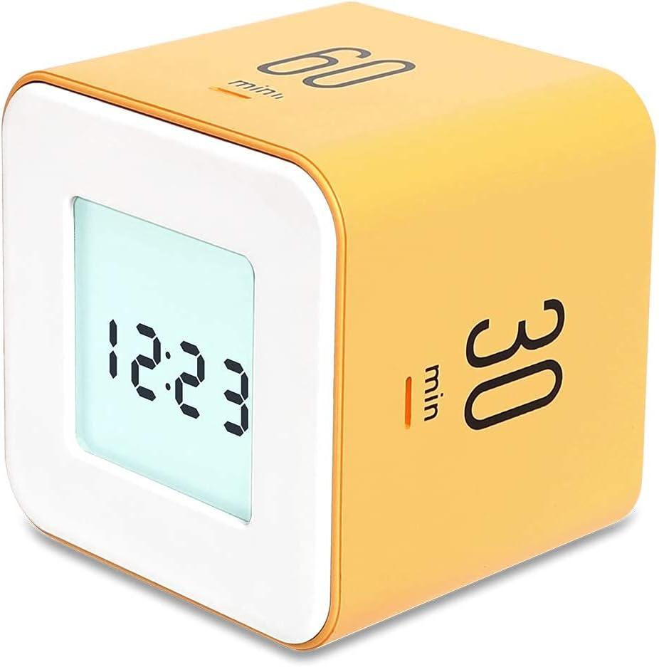 mooas Multi Clock Time Cube Timer, Alarm & Backlight Desk Productivity for ADHD Kids Classroom Study, Kitchen, Cooking, Desk, Office, Time Management 5,15,30,60 min Timer Various Setting, Yellow