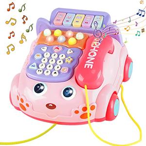 Baby Phone Toy,Baby Toy Phone Cartoon Baby Piano Music Light Toy Children Pretend Phone, Kids Cell Phone Girl with Light Parent-Child Interactive Toy Gift Game Boy Girl Early Education Gift Pink 18M+