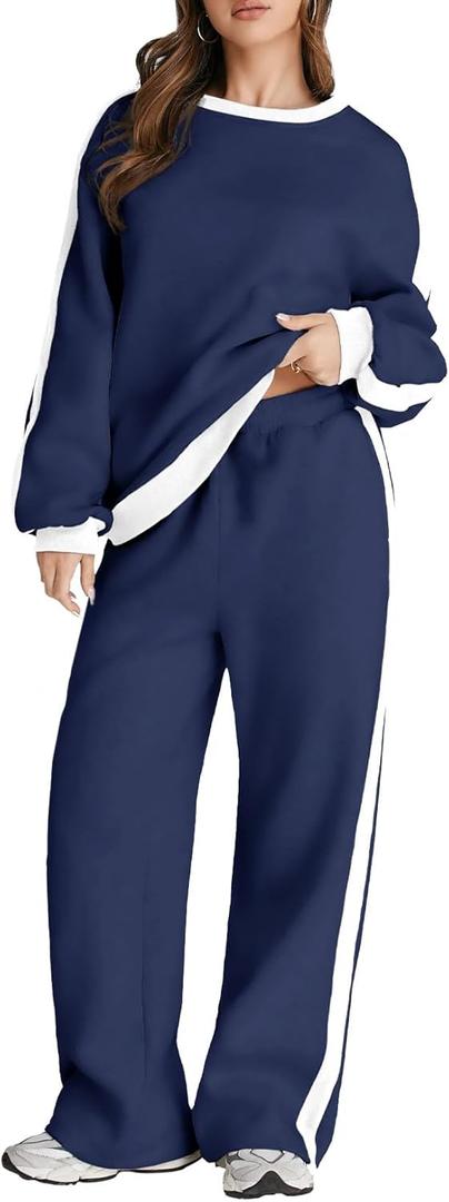 Herseas Women 1 Piece Outfits Color Block Sweatsuit Casual Fleece Lounge Matching Sets (Small, Royal Blue), Only Pants