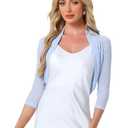 Allegra K Women's 3/4 Sleeve Sheer Mesh Shrug Open Front Cropped Bolero Cardigan X-Large Blue Light