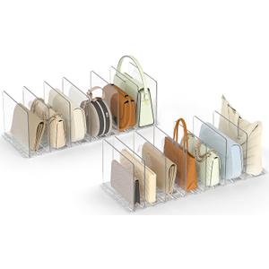 Bag & Purse Organizer for Closet: Adjustable Clear Handbag Storage Shelf - Plastic Clutch Dividers for Closet Organizers and Storage - Keep Carteras & Pocketbook Upright (2-Pack)