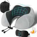 Travel Pillow, Memory Foam Neck Pillow for Traveling, U Shape Neck Pillow Airplane Portable Flight Pillow Travel Kit with 3D Contoured Eye Masks and Earplug for Plane Train Car Home Office - Grey