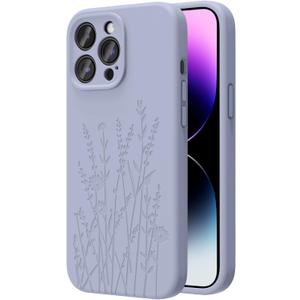 OAOA Magnetic Engraved Case Compatible with iPhone 14 Pro Case, Compatible with Magsafe, Camera All-Round Protection, Slim Liquid Silicone Phone Case for Women Girls, Lilac Flower