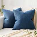 MIULEE Pack of 2 Decorative Linen Burlap Coastal Pillow Covers Farmhouse Accent Pillowcases for Sofa Car Couch Bedroom Living Room Decor 24x24 Inch Blue (24" x 24" (Pack of 2))