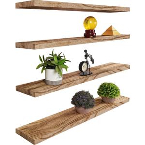 Wood Floating Shelves for Wall, Rustic Wall Shelves for Bedroom, Wall Mounted Floating Shelf, Set of 4 Light Walnut 36 Inch
