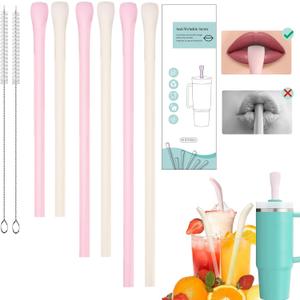 Anti Wrinkle Straw Set of 6 - Straw for Lip Wrinkles Prevention, Reusable Straws Compatible with Stanley 40 oz & 30 oz Tumblers, Perfect for Lip Filler Users to Maintain Wrinkle-Free Smiles (Cream,Pink)