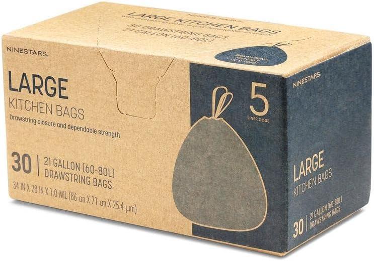NINESTARS NSTB-21 Extra Strong White Trash Bag w/Drawstring Closure, 21 Gal. 30 count