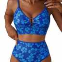 Herseas Women's O Ring Bikini Sets 2 Pieces Floral Print Swimsuits High Waisted Bathing Suits (M)