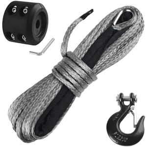 Ucreative 3/16 Inch x 50 Feet Synthetic Winch Rope 8,350LBs Line Cable with Hook and Stopper for ATV UTV (Gray)