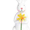 Lotus Hills Easter Decorations, 9.3 Inch Resin Easter Bunny Decor with Flowers, Cute Spring Rabbit Decor for Home, Vintage Rabbit Figurine for Easter Table Decorations, Easter Bunny Gifts